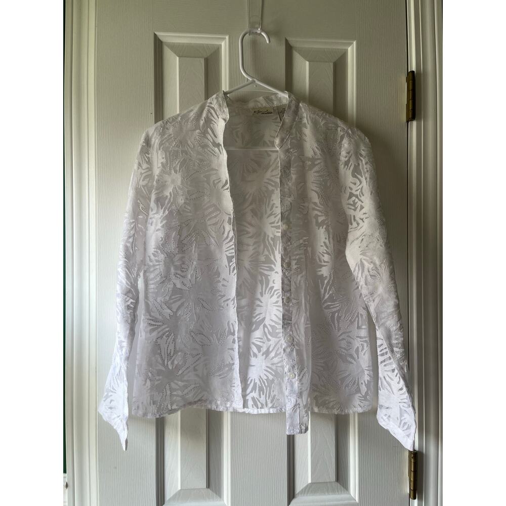 Kim Rogers White Semi Transparent Long Sleeve Blouse S